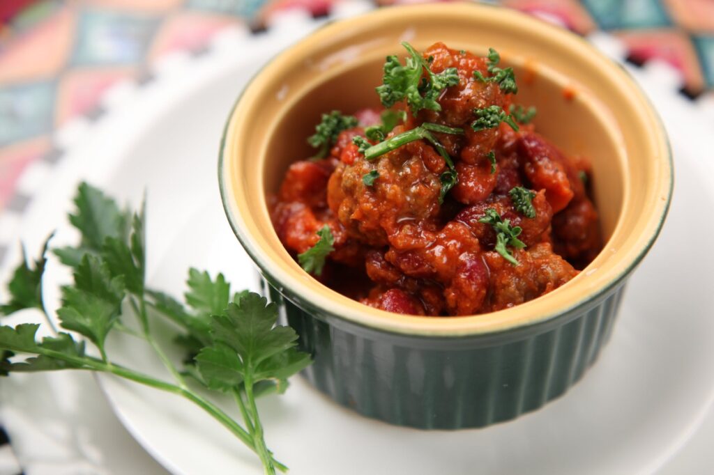 Leftover pot roast chili with cilantro