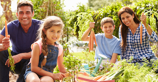 Family in garden