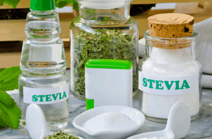 Image of various forms of stevia sweetener and the question "Are there any side effects?"
